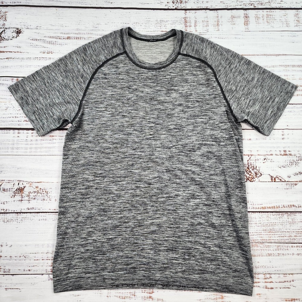 Lululemon Metal Vent Tech Surge Shirt Mens M Black White Heathered Short Sleeve